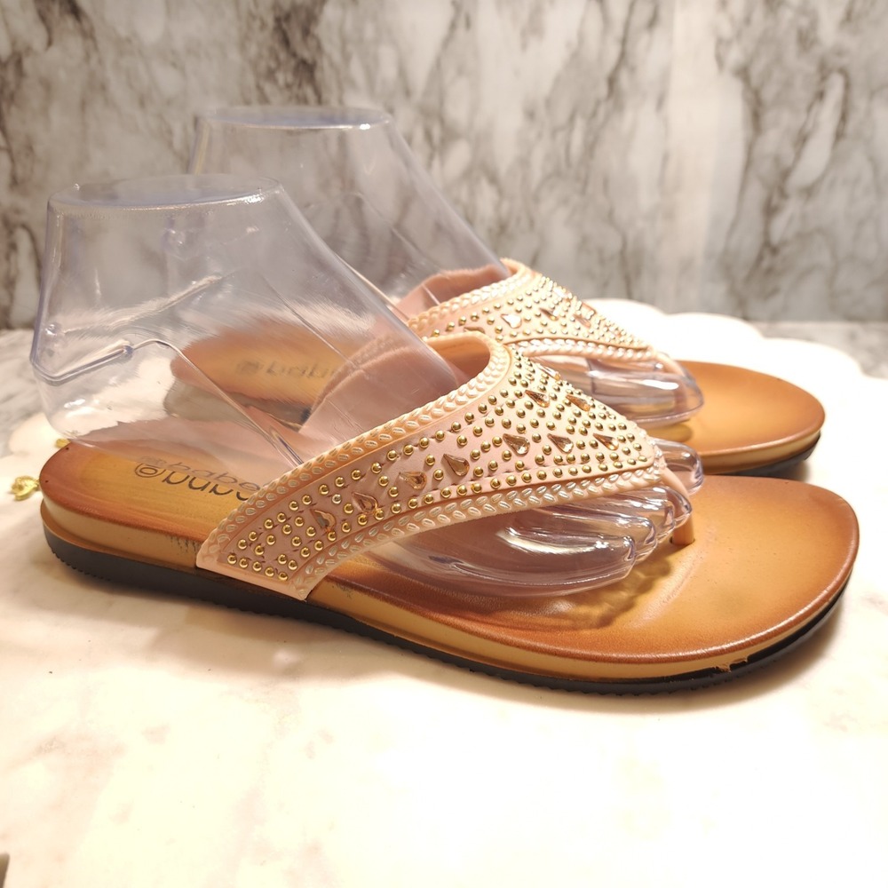 Babe Women's Faux Rhinestone Embellished Flats/Sandals Slip-on 11 Pink/Peach